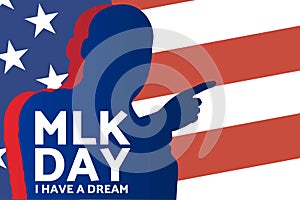 Birthday of Martin Luther King, Jr. MLK Day. Patriotic concept of holiday with silhouette. January 20. Template for