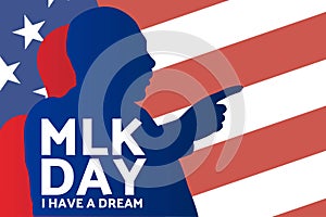 Birthday of Martin Luther King, Jr. MLK Day. Patriotic concept of holiday with silhouette. January 20. Template for