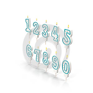 Birthday Number Candles Set on white. 3D illustration