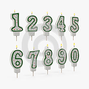 Birthday Number Candles Set on white. 3D illustration