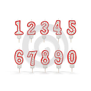 Birthday Number Candles Set on white. 3D illustration