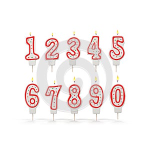 Birthday Number Candles Set on white. 3D illustration