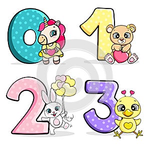 Birthday numbers with funny animals for invitation card