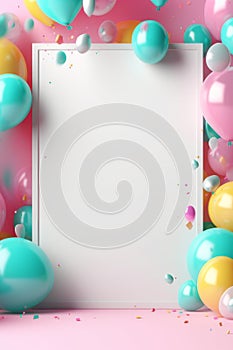 Birthday party background border with baloons and confetti AI generated