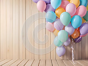birthday party background, colorful balloons and empty copy space. 3d illustration