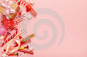 Birthday party background with gift and lollipops