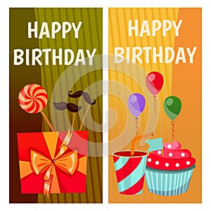 Birthday party. Banners for birthday party, cafe, restraurant. Vector flat design.