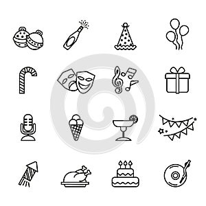 Birthday and party celebrate icon set with white background.