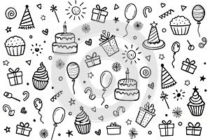 Birthday party doodle pattern background