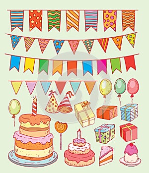 Birthday party elements, vector illustration