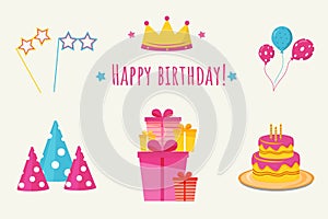 Birthday party flat vector illustrations set