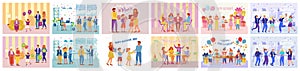 Birthday party flat vector illustrations set