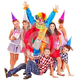 Birthday party group of teen with clown.