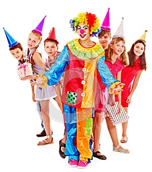 Birthday party group of teen with clown.