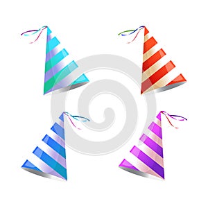 Birthday party hat with stripes. Vector isolated
