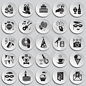 Birthday party icons set on plates background for graphic and web design, Modern simple vector sign. Internet concept. Trendy