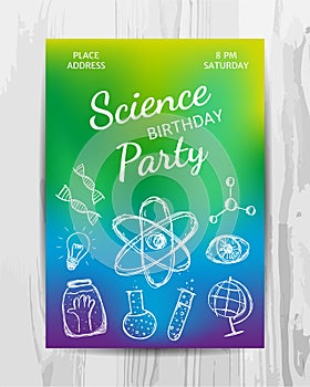 Birthday party invitation card. Science party flyer.