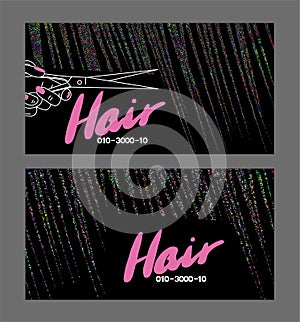 Hair stylist busines cards with multicolor made from dots hair. photo