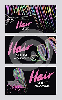 Hair stylist busines cards with multicolor abstract hair. photo