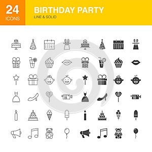 Birthday Party Line Web Glyph Icons