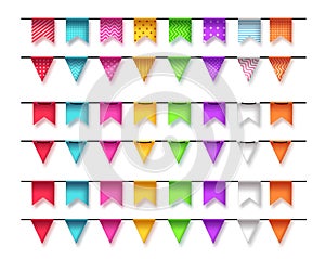 Birthday party pennant vector set design. Party streamers 3d realistic elements