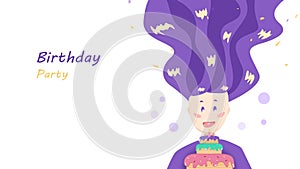 Birthday party, people vector cartoon celebration, greeting card invitation