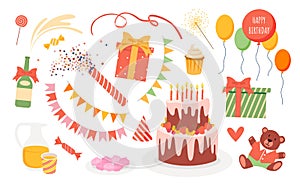 Birthday party set, happy anniversary design festive birthday decoration collection