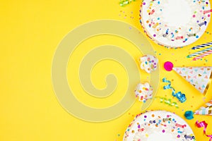 Birthday party side border on a yellow background