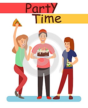 Birthday Party Time Color Vector Poster Template