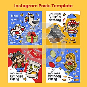 BIRTHDAY PIRATE POST TEMPLATE Design Cards Social Media Set photo