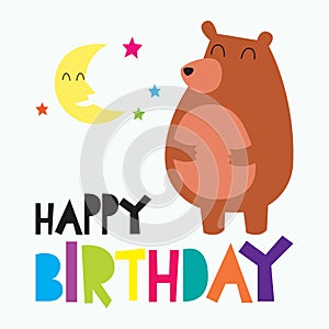 Birthday postcard design for children with animal theme