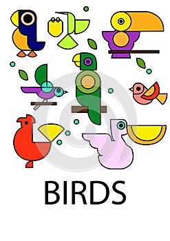 Birthday set vector elementsSet of vector bird icons on white background, Bird Icon, Vector bird for your design.