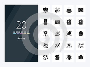 20 Birthday Solid Glyph icon for presentation
