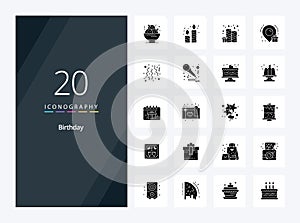 20 Birthday Solid Glyph icon for presentation