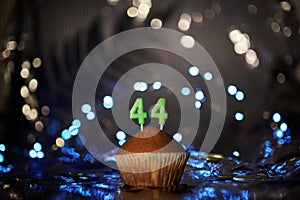 Birthday vanilla cupcake with number 44 forty four