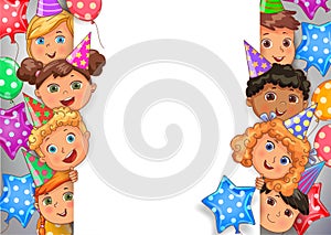 Birthday Vector Design Banner White blank with faces cute kids