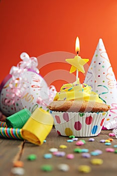Birthday yellow cupcake