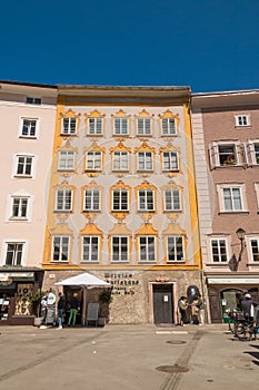 Birthplace house of  Wolfgang Amadeus Mozart in the old town of Salzburg, Austria