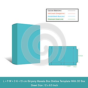 Biryany Masala box dieline template and 3D Box, Vector file