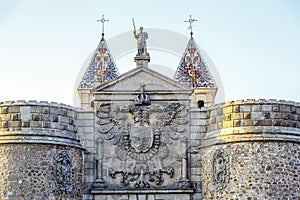 Bisagra gate with the coat of arms in the imperial city of Toledo