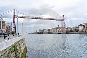 Biscay bridge over the NerviÃ³n river.  It encompasses both banks of the river.Portugalete-Basque country-Spain.