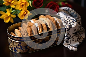 biscotti in a decorative tin, perfect for gifting
