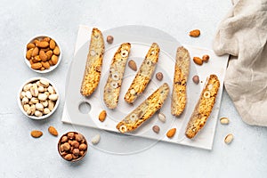 Biscotti, traditional italian bakery with nuts.