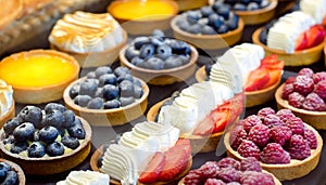 Biscuit cake with cream. Cake with berries: raspberries, blueberries, strawberries