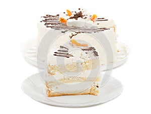 Biscuit cake with cream and dried apricots