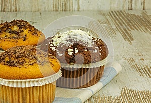 Biscuit and cocoa muffins with a chocolate topping