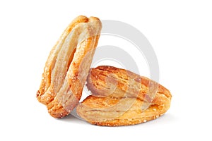 Biscuit isolated on white. Cookies sprinkled with sugar. Crispy soft baked goods