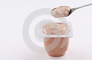 Biscuit pudding cup plastic on white background