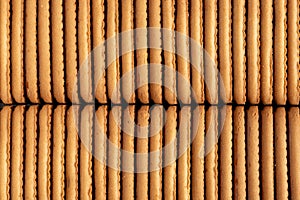 Biscuits background. Close-up of biscuits in a row.