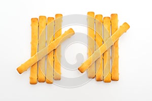 biscuits bread stick on white background